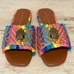 Kurt Geiger Kensington Eagle Casual Rainbow Flat Raffia Slide Sandals 36.5 EU